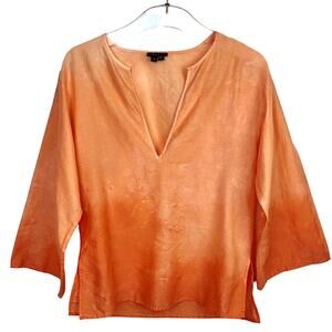 Theory Lightweight Cotton Marasco V-Neck Ombré Top Small
